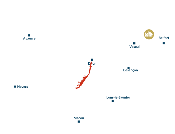 Carte de la Bourgogne-Franche-Comté avec les sites UNESCO